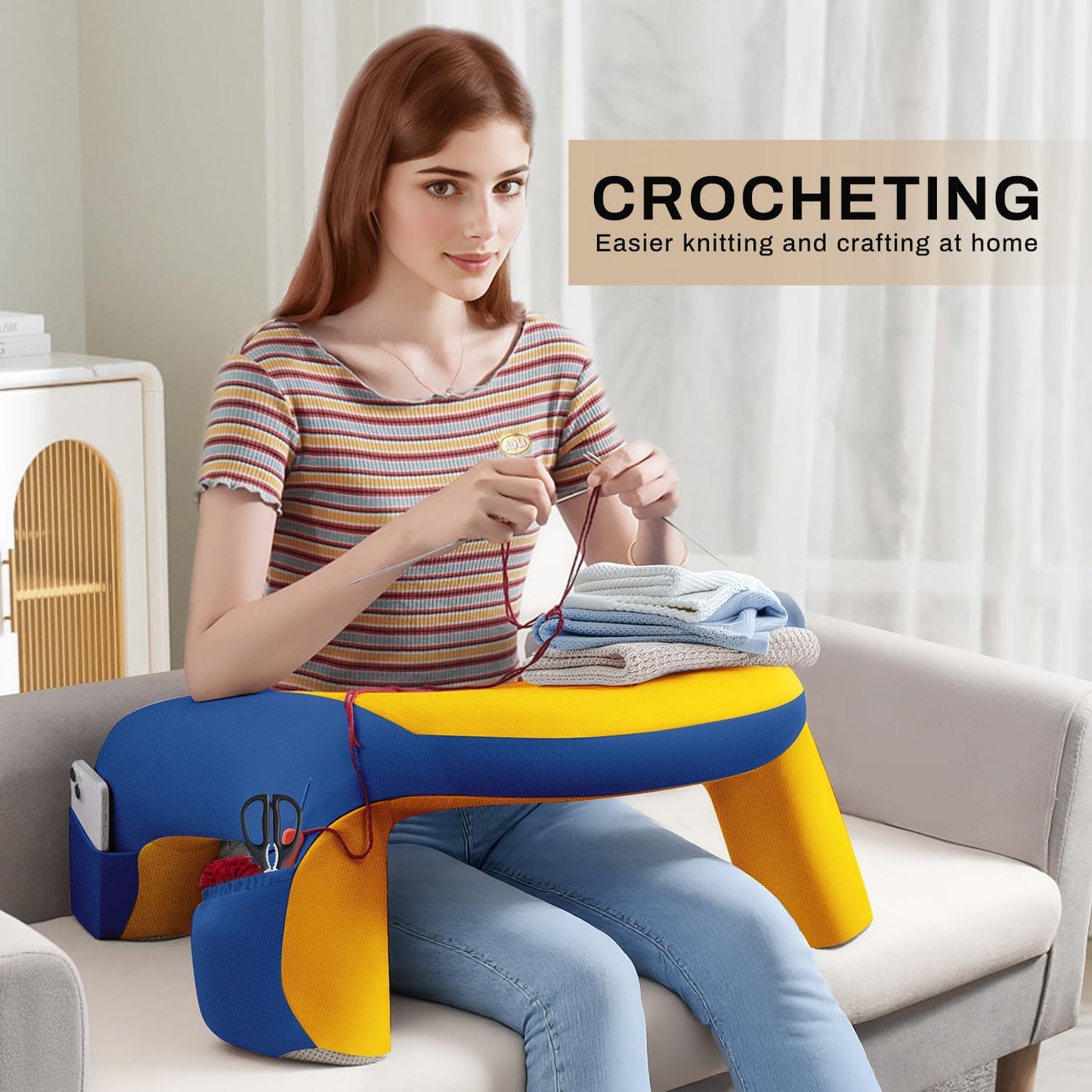 Reading Pillow, Gaming Pillow for Lap, Bed Desk for Laptop and Writing, Memory Foam Lap Desk for Reading, Working, Playing Steam Deck Switch or Sitting in Bed, Floor Sofa- Yellow