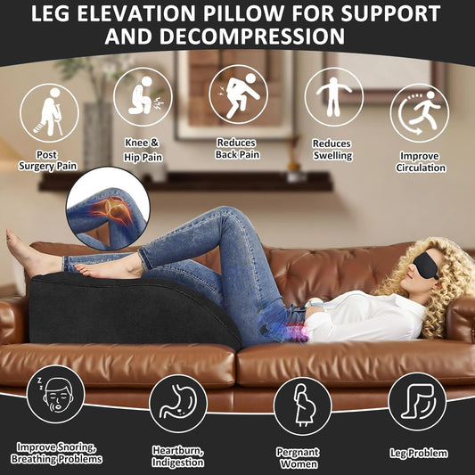 Inflatable Wedge Pillow for Leg Swelling – Leg Support Pillowfor After Surgery & Circulation,Hip,Inflatable Leg Elevation Pillow with Adjustable Silk Sleep Mask for Travel,Reading,Bed & Sofa Comfort