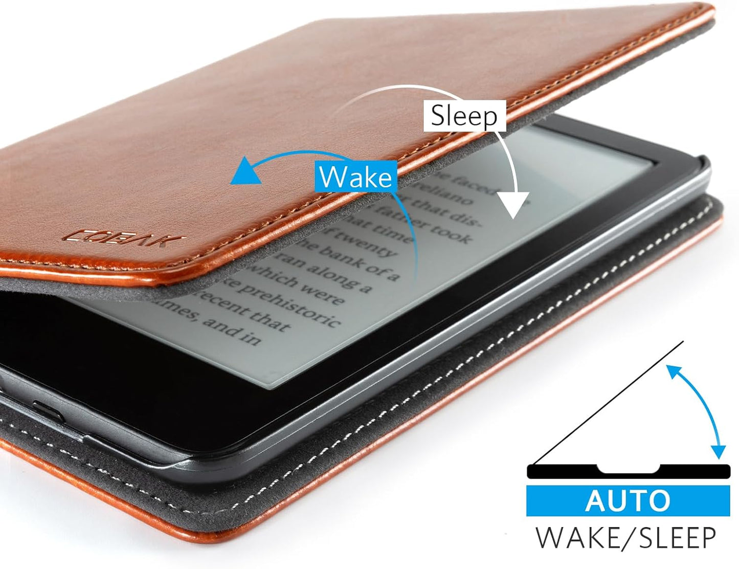 CoBak Case for 6" E-Reader - PU Leather Smart Cover with Auto Sleep/Wake & Hand Strap, not Compatible with Kobo Clara,Brown