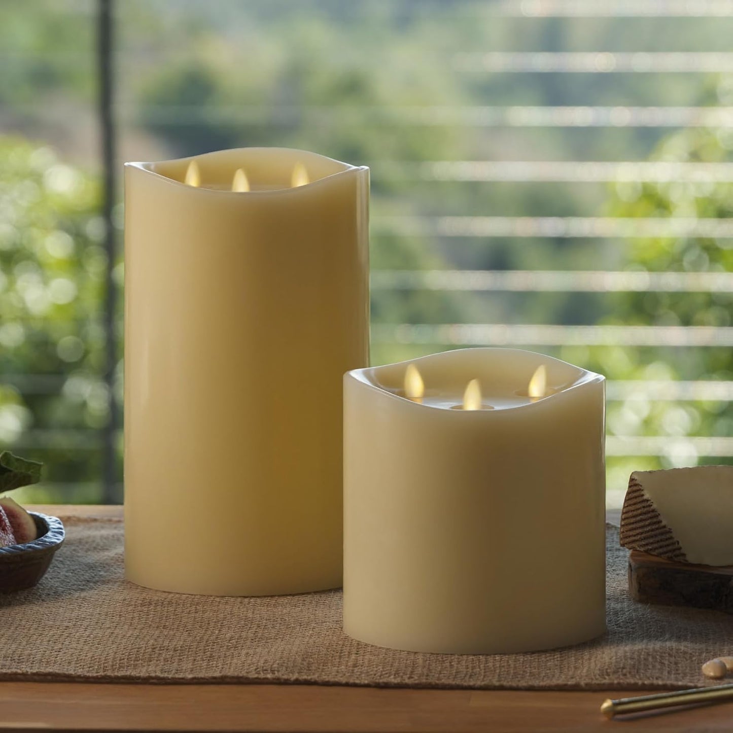 Luminara Tri-Flame Flameless LED Candle, Ivory 5.8" x 5.7", Moving Flame Real Wax Home Decor Battery Operated Emergency Light, Religious Ceremony Safe