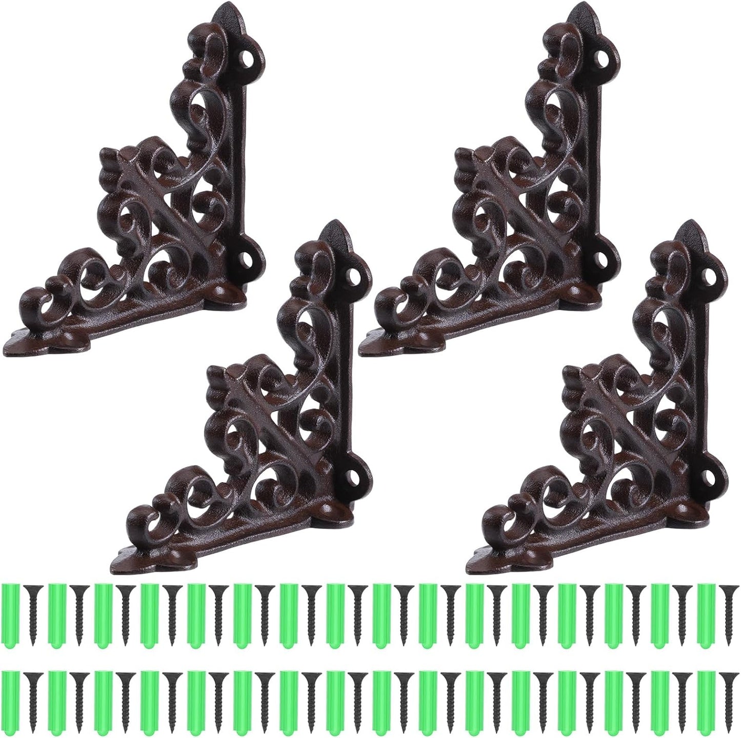 4 Pcs Decorative Shelf Brackets, 3.74x3.74 Inch Cast Iron Heavy Duty Decorative Wall Brackets Supporter, Victorian Style Wall Mounted Floating Shelves