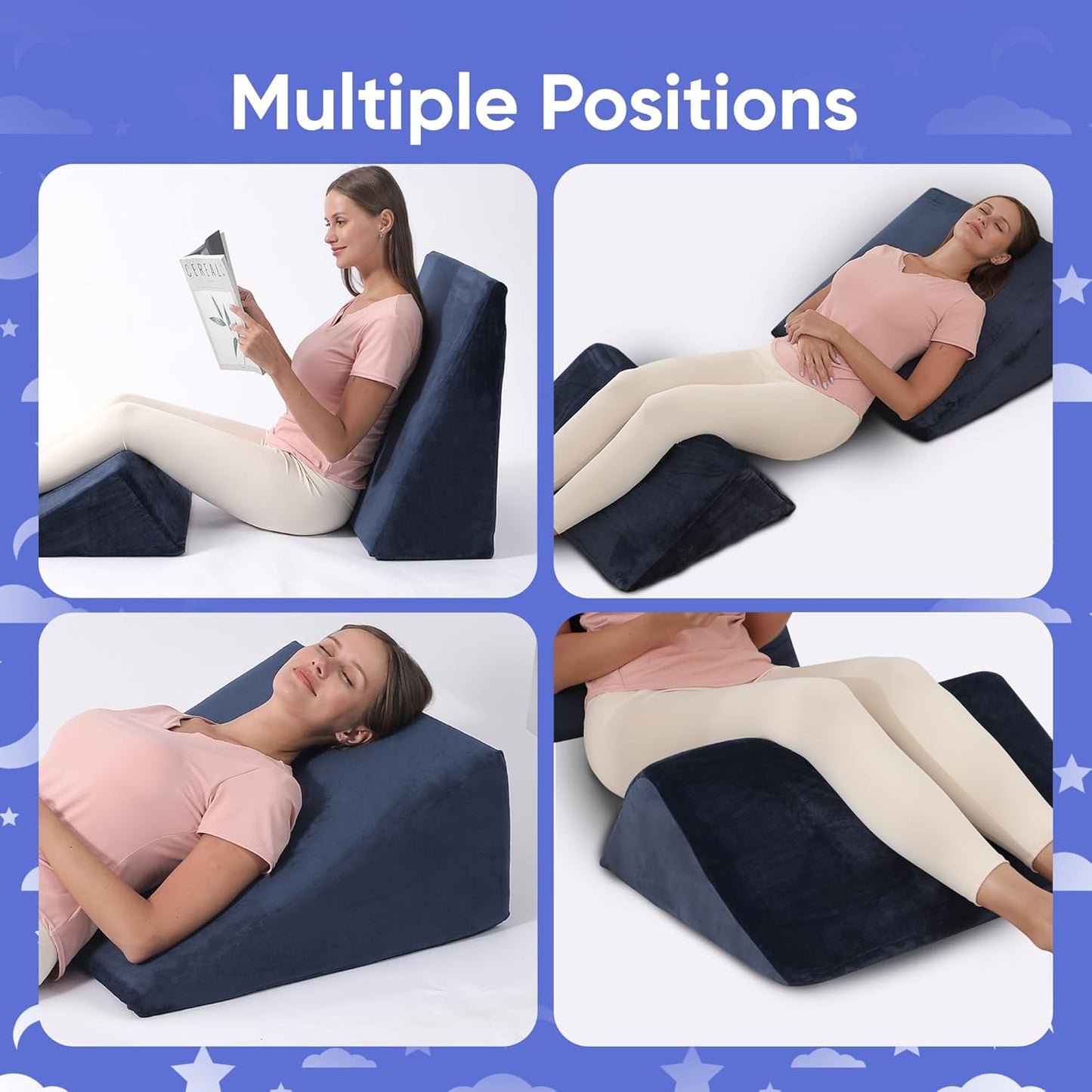 AllSett Health Bed Wedge Pillow – 2 Separate Memory Foam Incline Cushions, System for Legs, Knees and Back Support Pillow