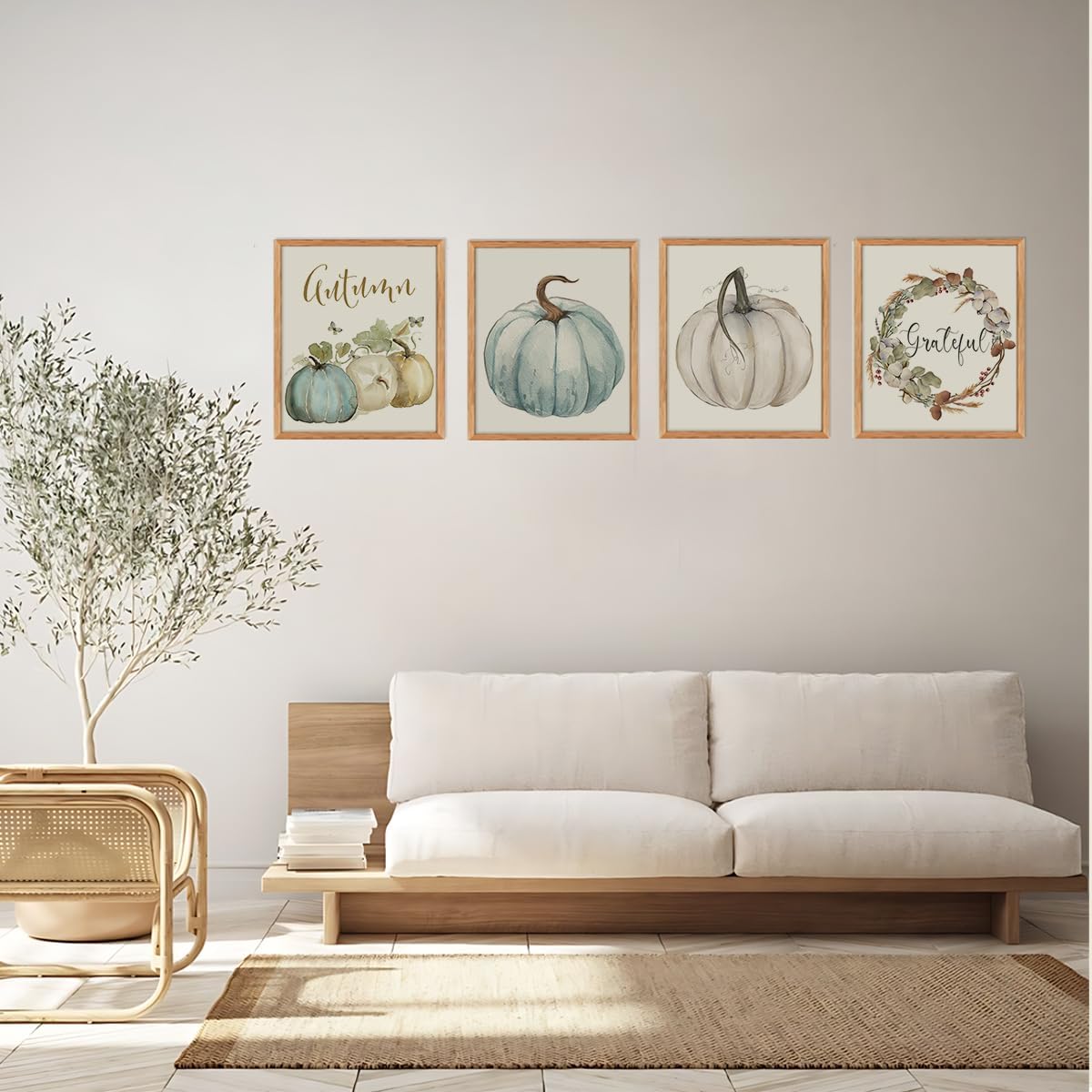 ETVISO Fall Wall Art Prints Decor Set of 4, Autumn Rustic Watercolor Pumpkin Floral Decor, Fall Decorations for Farmhouse Bedroom Living Room Home Porch Office, 8x10 (Unframed)