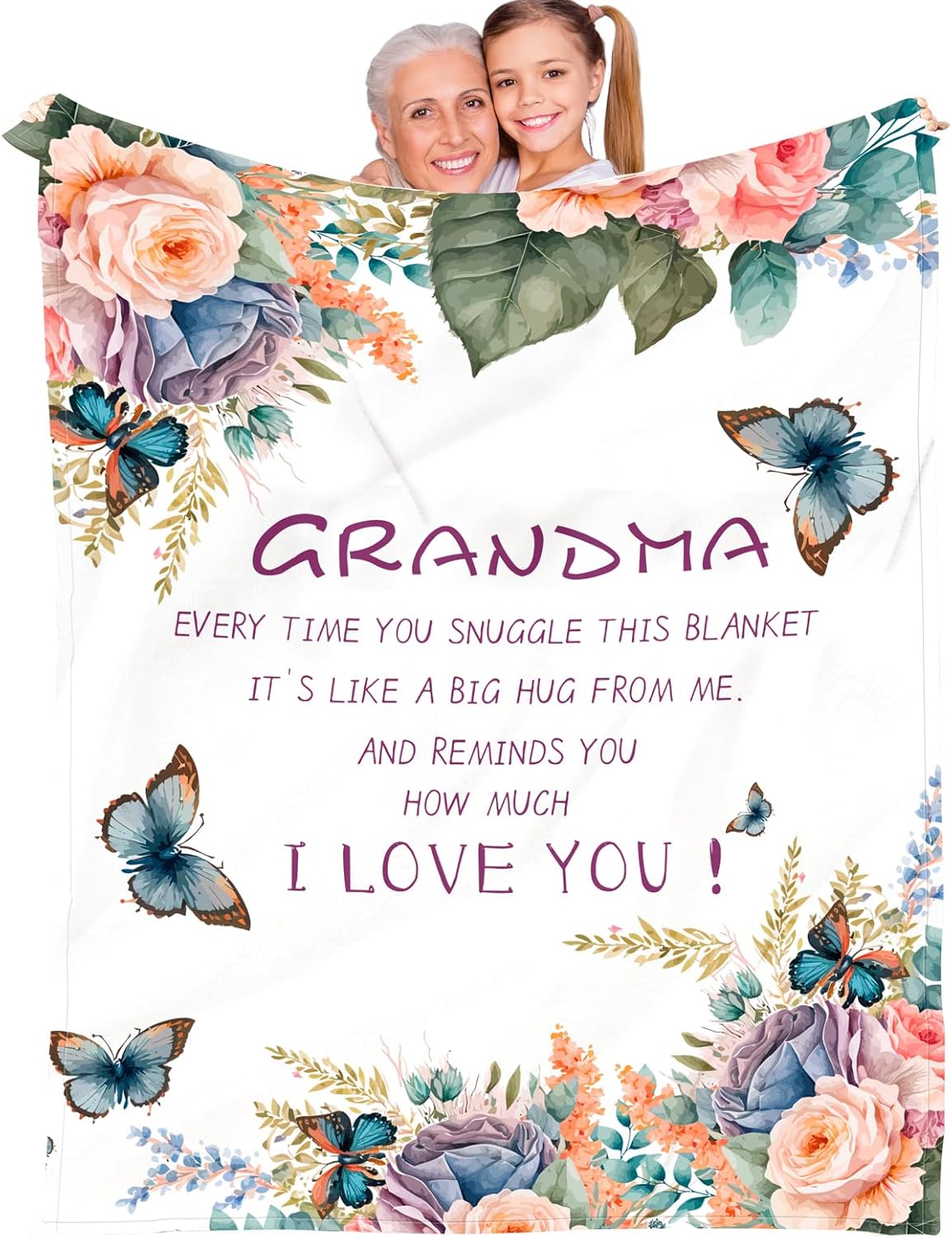 Grandmother Birthday Gifts, Grandma Birthday Gifts Blanket 60"x50", Great Grandmas Gift for Christmas Mothers Day from Granddaughter Grandkids, to My Grandma's Happy Presents