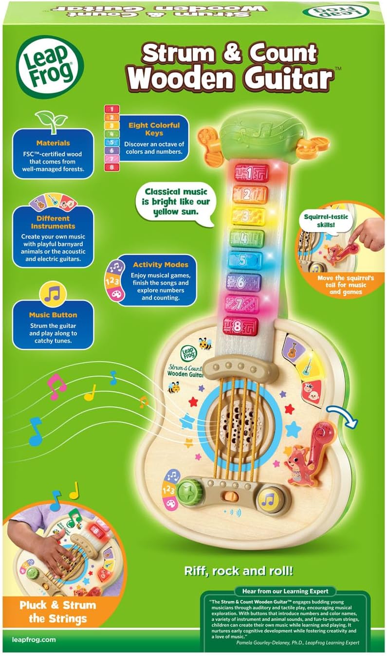 LeapFrog Strum and Count Wooden Guitar, Musical Toddler Toy