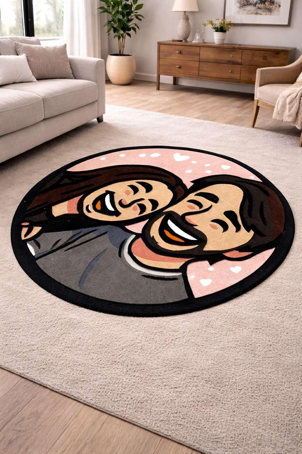 Custom Cartoon Face Round Area Rug, Soft Plush Circle Floor Rug for Kids Room Bedroom Nursery, Non Slip Backing, Cute Decorative Indoor Carpet for Playroom, Modern Printed Round Rug -3" (Round)