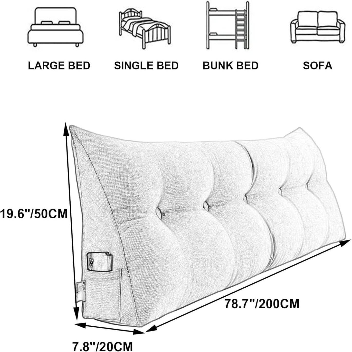 Queen Size Reading Wedge Pillows Wedge Headboard Pillows Head Roll Pillow Bed Wedge Pillow Large Bolster Bed Rest Reading Pillows Backrest Pillows for Sitting in Bed Backrest Positioning Support
