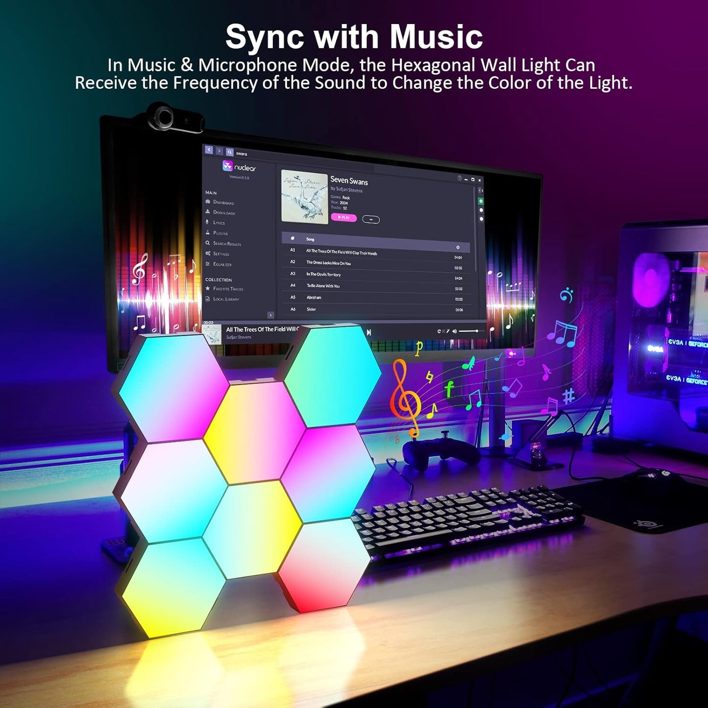 OJQ 8 Pack Hexagon Lights Wall RGB Panel - Hexagonal Led Lights Room Decor Wall Lights Gifts for Men/Women Honeycomb Shape Panels Hexagon Gaming Led Lights for Bedroom Children