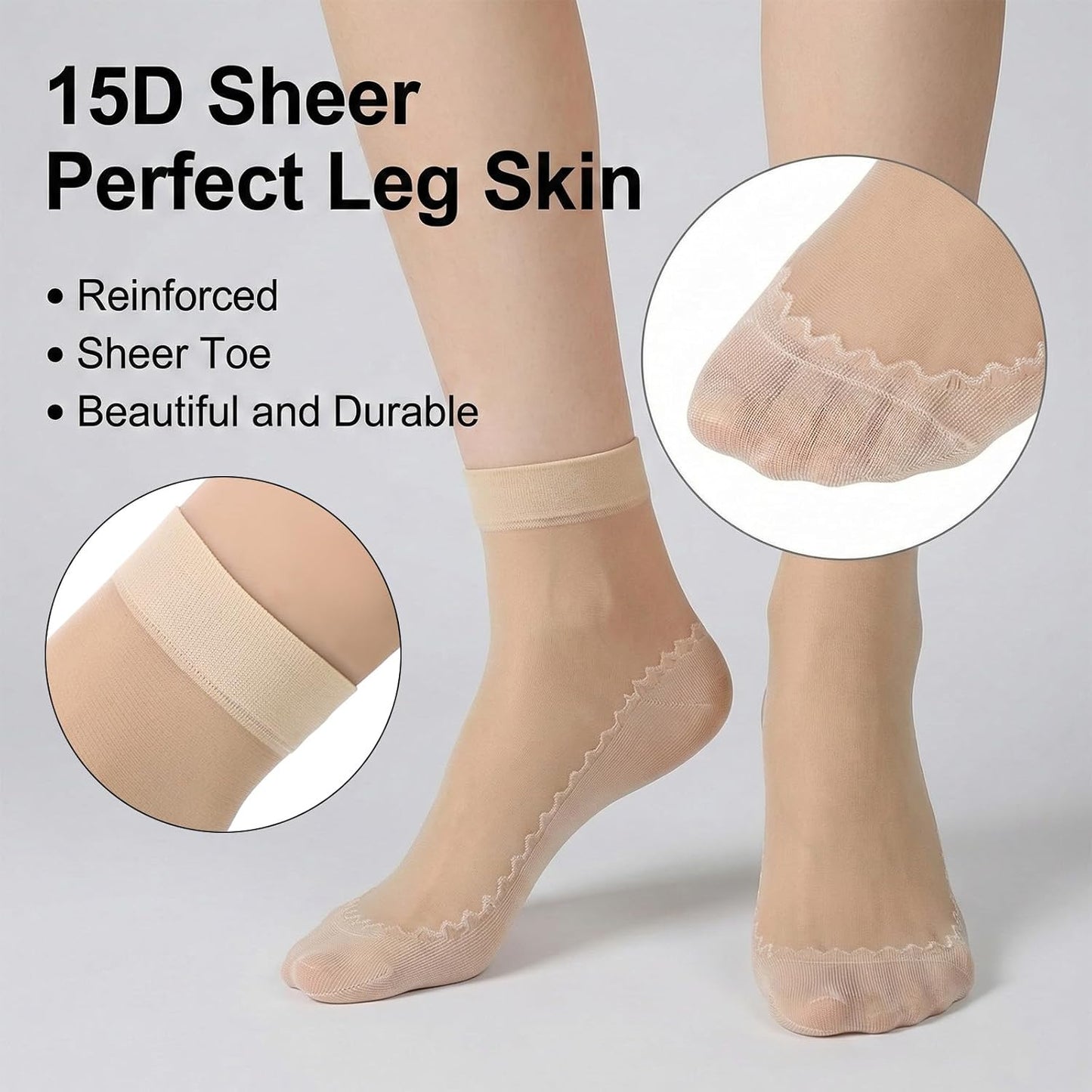 12 Pairs Nylon Socks for Women, Sheer Socks Sheer Ankle High Tights Hosiery Sock Antil-Slip Ankle High Nylons for Women(Skin,Skin)
