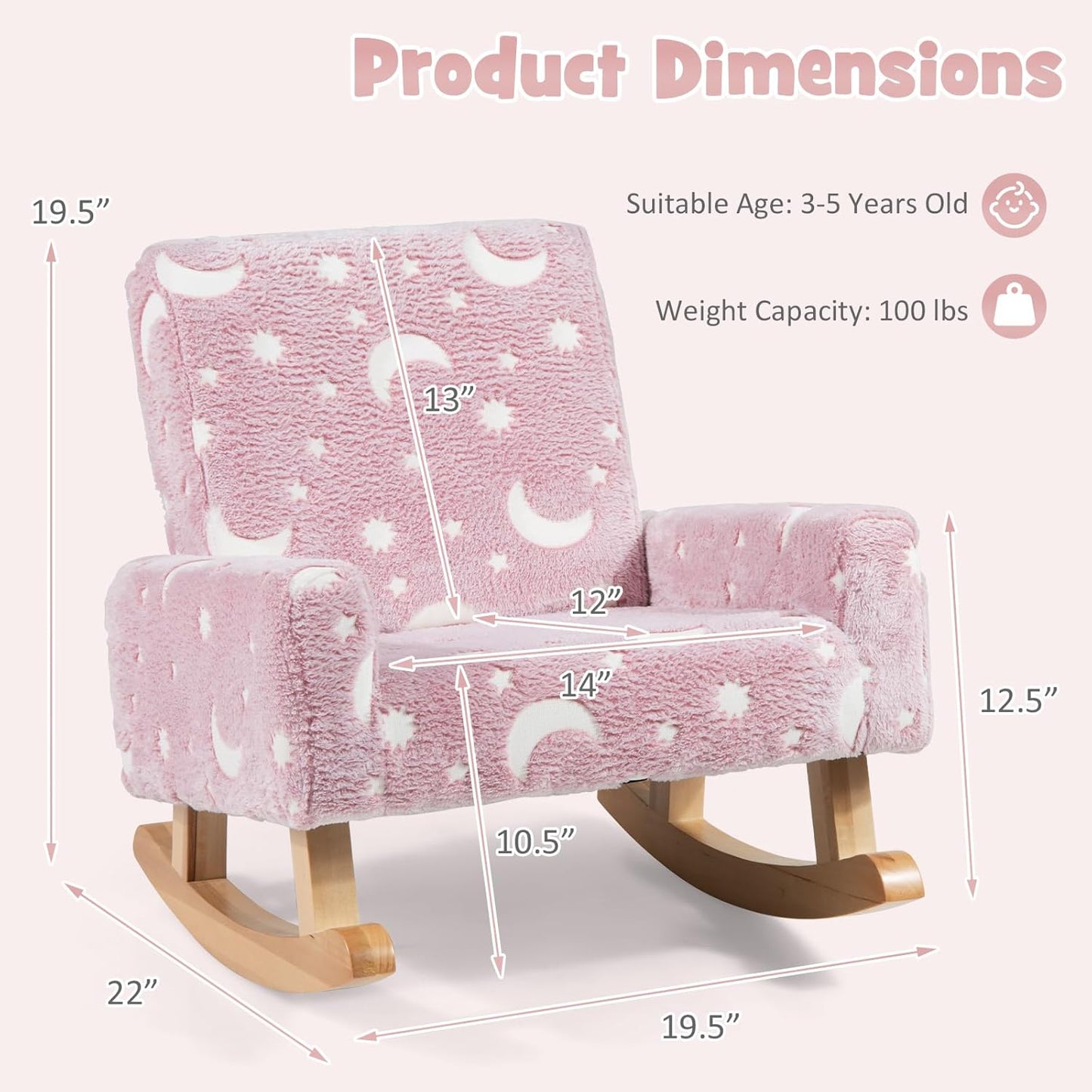 Costzon Kids Rocking Chair, Glow in the Dark, Upholstered Flannel Children's Sofa w/Poplar Wood Rocking Feet, Comfy Backrest for Kids Room, Nursery, Playroom, Preschool, Birthday Gift for Boys Girls
