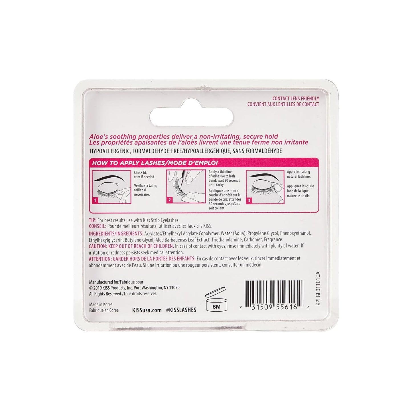 KISS Lash Adhesive, Lash Glue, 24hr Strip Eyelash Adhesive, Clear, Includes Lash Adhesive, Long Lasting Wear, Can Be Used with Strip Lashes and Lash Clusters