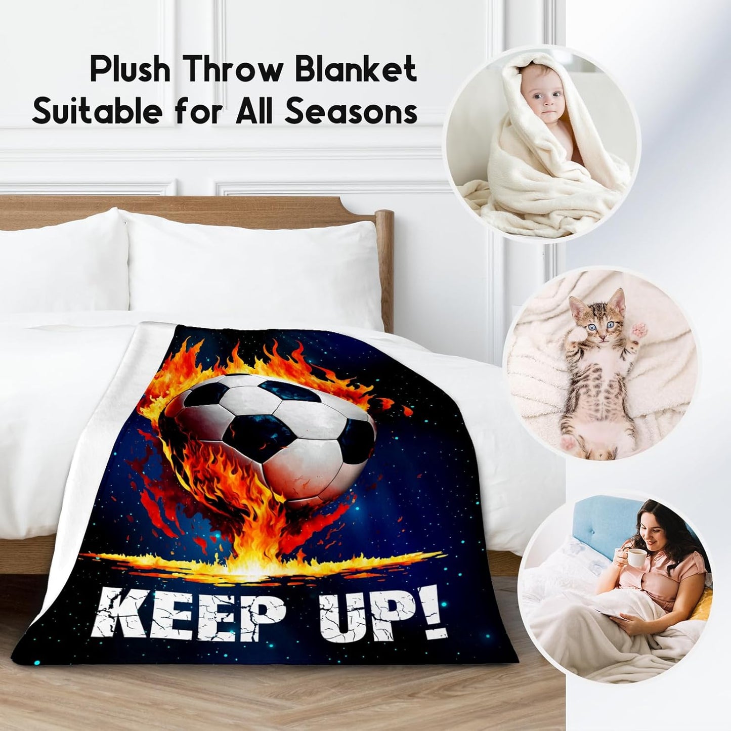 Soccer Blanket Gifts for Kids - Soccer Gift for Boys 8-12, Sports Throw Blankets for Team Player Adults Men - Soft Plush Girls Throws for Couch, Sofa (Blue, 40x50 Inch)