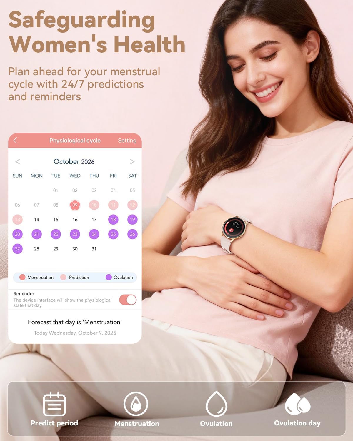Smart Watch for Women Android/iPhone, 1.32" AMOLED Screen Smartwatch with Answer/Make Call/Fitness Tracker/Heart Rate/SpO2/Sleep Monitor/110+ Sport Modes, 2 Bands