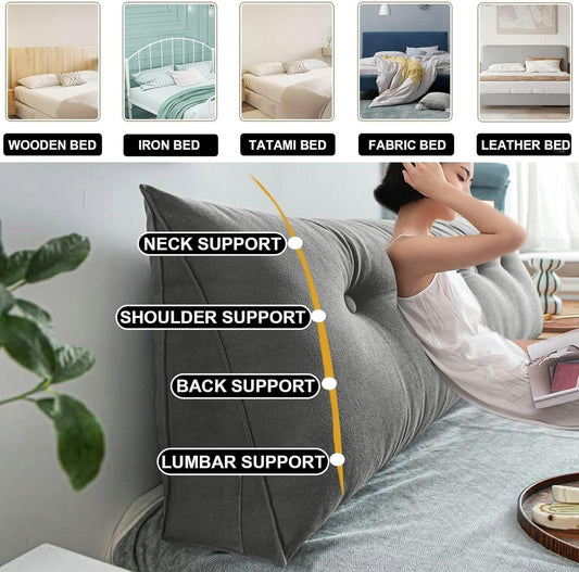 Triangular Headboard Pillow, Large Wedge Reading Pillow Back Positioning Support Long Cushion, Bed Back Support Rectangular Pillow for Reading and Playing in Bed Sofa Bed Backrest