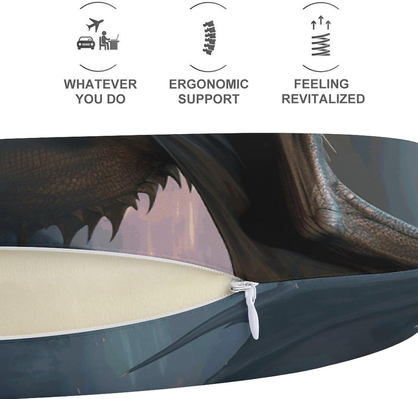Cool Dragon Neck Pillow Memory Foam U Shaped Pillows Portable Pillows for Shoulder Travel Head Support Pillow with Concealed Zipper for Airplane Car Home Office