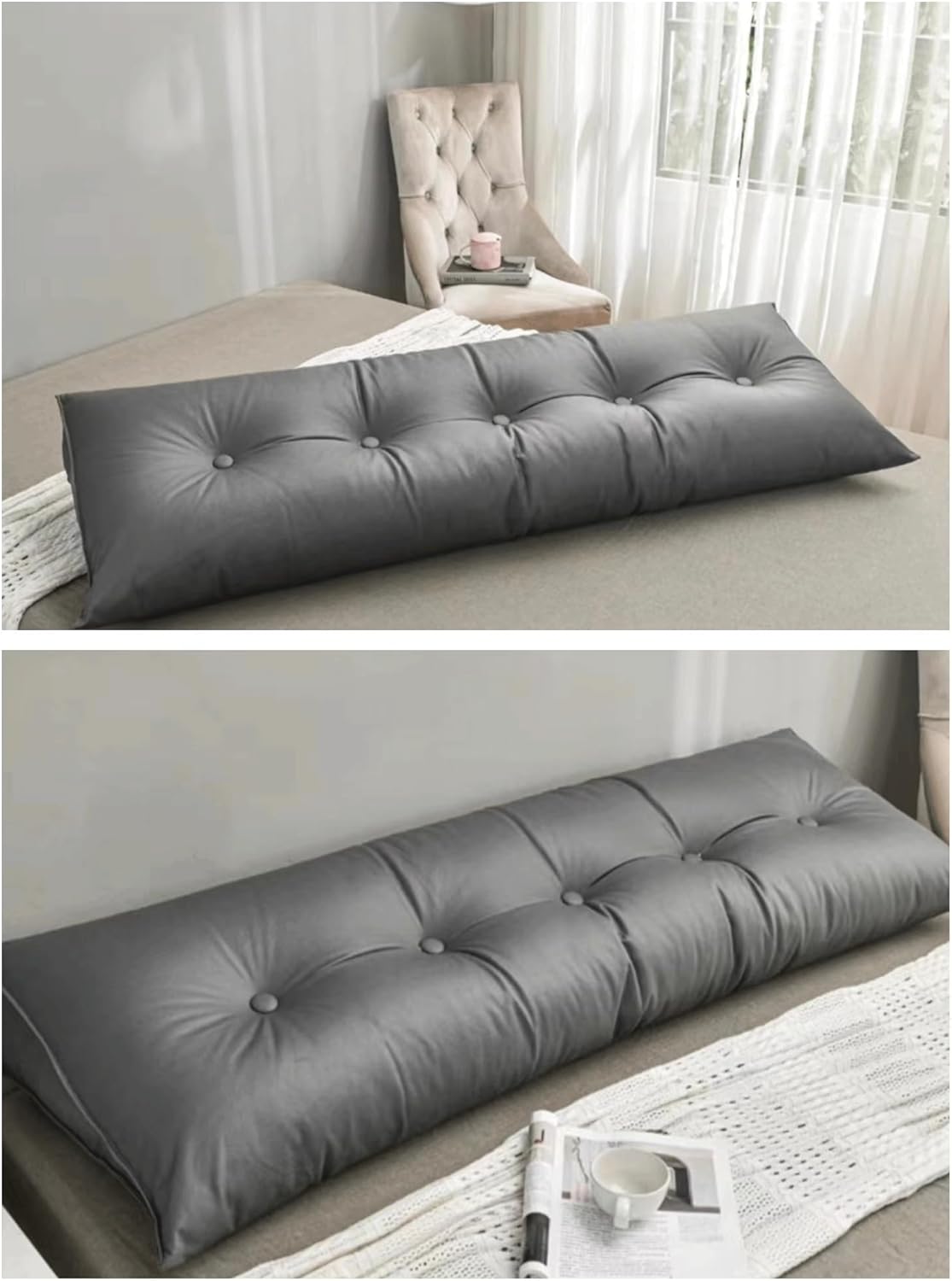 Large Triangular Headboard Pillow Daybed Back Wedge Pillow Bolster Reading Backrest Pillow Body Positioning Support Cushion with Removable Cover(Size:180x20x50cm(70x7.8x20),Color:B)