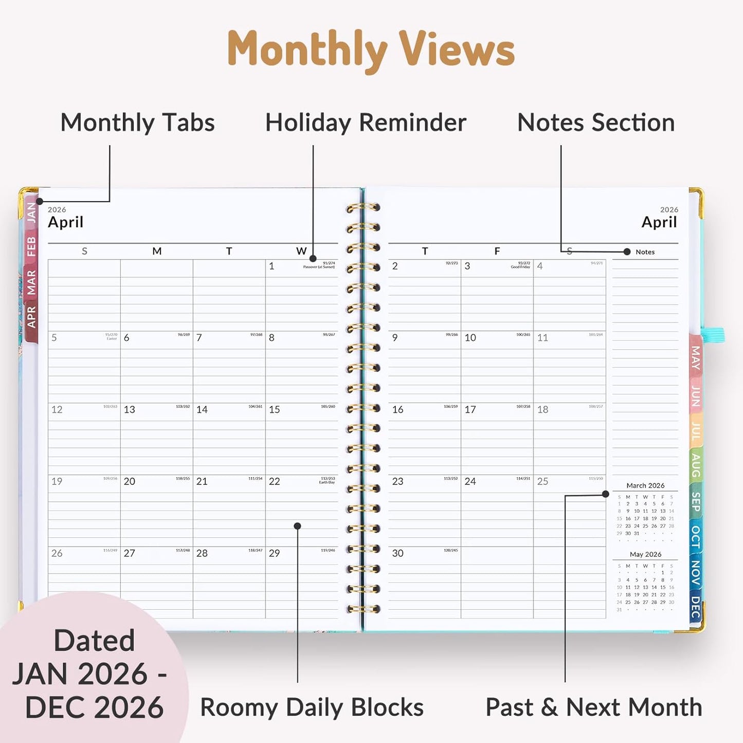 Forvencer 2026 Planner, Weekly and Monthly Calendar Planner for Women, Jan 2026 - Dec 2026, 8.5" x 11", Hardcover Planning Agenda book with Monthly Tabs, Spiral Bound, Inner Pocket, Cute Journal Organizer Notebook for Office School, A4 Size,Light Green