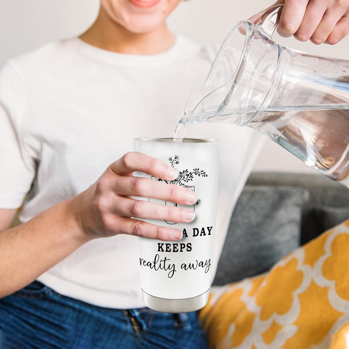Reading Book 20oz Travel Coffee Mug Tumbler, Book Club Gifts for Readers Book Lovers Women, Bookworm Bookish Gifts, A Book a Day Water Stainless Steel Tumbler with Lid and Straw