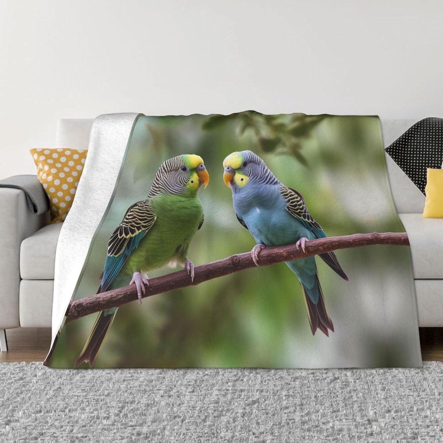 Ultra-Soft Micro Fleece Blanket Lightweight Flannel Fuzzy Blanket Blue and Green Parakeets Throw Blanket 60"x50" Warm Cozy Plush Blanket Air Conditioning Quilt Large Fleece Blanket for Bed Couch Sofa