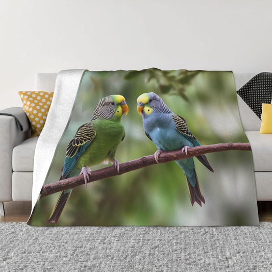 Ultra-Soft Micro Fleece Blanket Lightweight Flannel Fuzzy Blanket Blue and Green Parakeets Throw Blanket 60"x50" Warm Cozy Plush Blanket Air Conditioning Quilt Large Fleece Blanket for Bed Couch Sofa