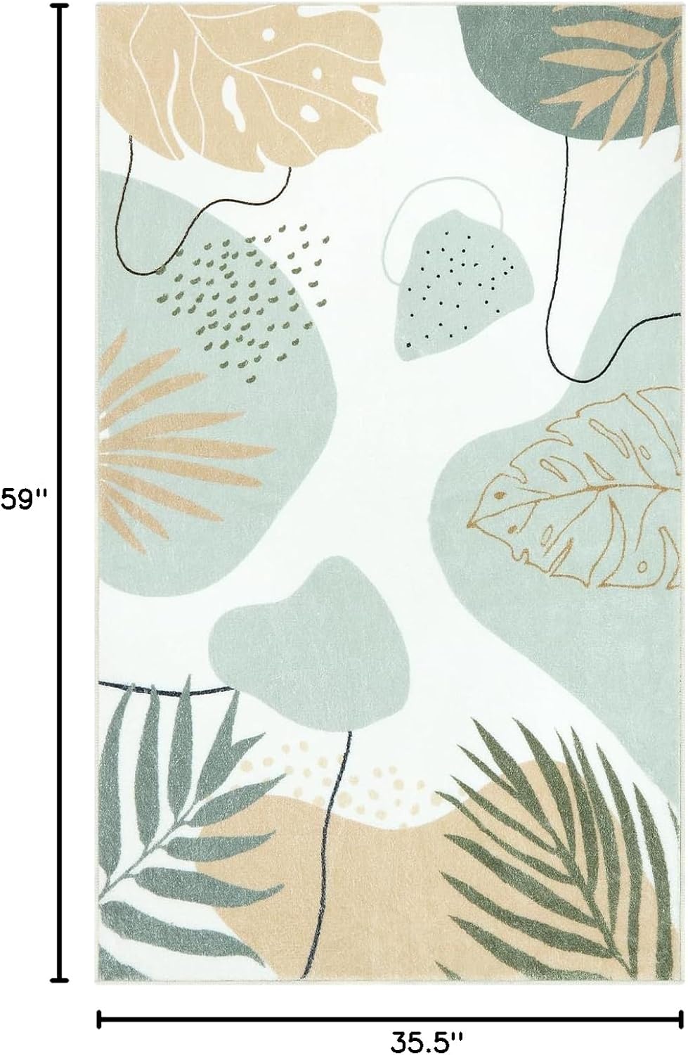 Seavish Boho Area Rugs for Bedroom Aesthetic 3x5 Green Abstract Rugs for Living Room Soft Botanical Print Kids Nursery Playroom Rug Mid Century Modern Leaf Rug for Entryway Office Classroom Dorm