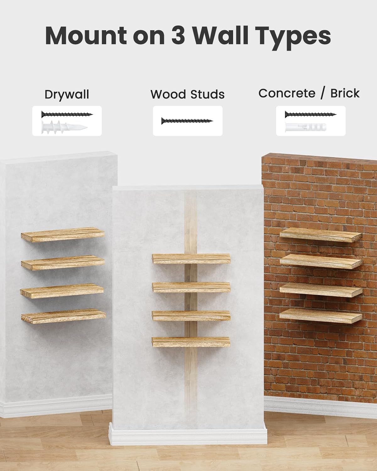 AMADA HOMEFURNISHING Floating Shelves, Paulownia Wood Wall Shelves for Living Room/Bedroom/Kitchen/Home Office, Wood Floating Shelf for Home Storage & Organization Set of 4 15.75" L x 5.91" W x 0.98"H