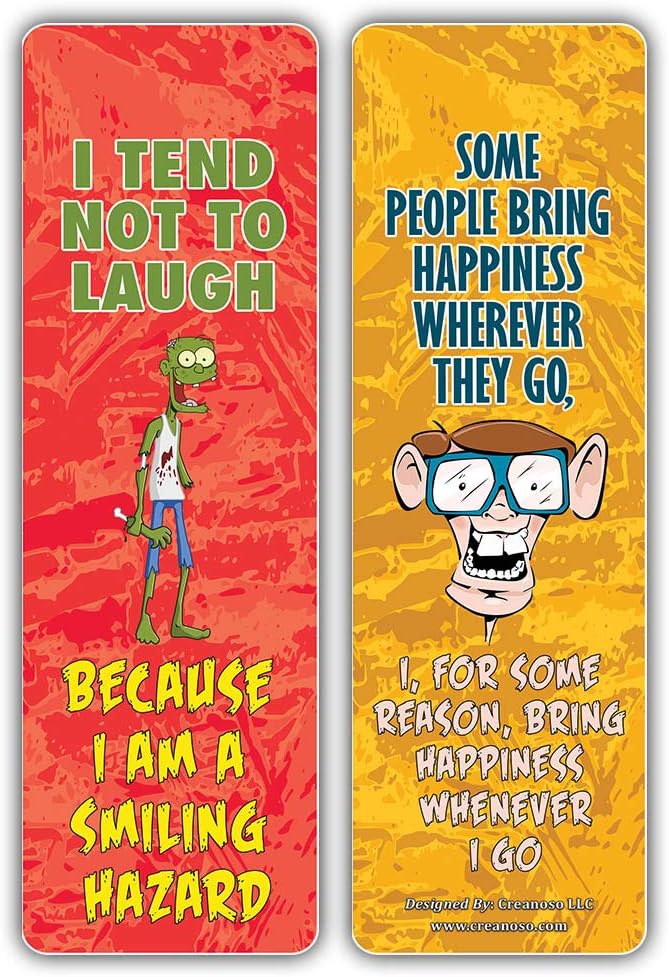 Creanoso Funny One Liners Jokes Happiness Bookmarks Series 3 (12-Pack) – Unique Stocking Stuffers Gifts for Men, Women, Unisex Adults – Cool Book Page Clippers Collection Set – Awesome Giveaways