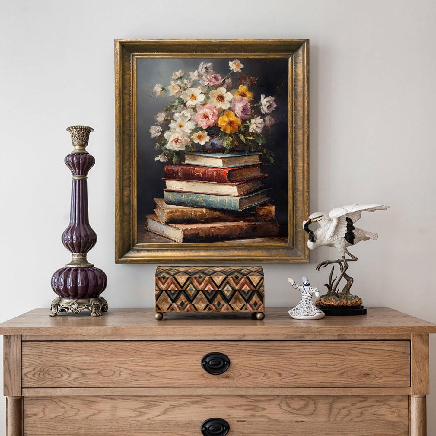 Moody Flower Books Canvas Wall Art Vintage Floral Poster Print Nature Aesthetic Artwork Spring Wildflowers Still Life Art Rustic Painting for Living Room Bedroom Office Home Wall Decor, Unframed 8x10