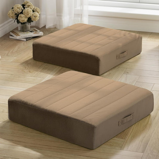 MeMoreCool Square Floor Pillows for Adults Kids, 2 Sets Large Meditation Cushion with 5" Thick Foam and Washable Tufted Cover, 24 Inch Coffee Seat Floor Cushions for Sitting and Yoga