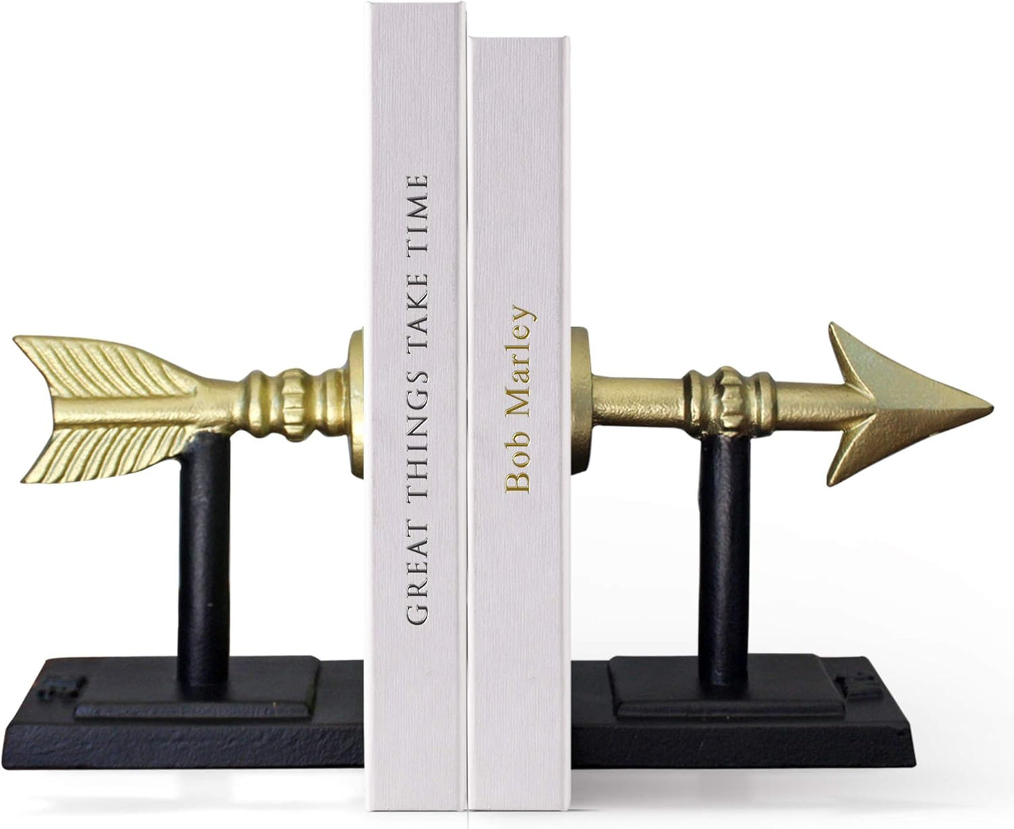 Large Gold Arrow Metal Bookends | Heavy, Decorative, Farmhouse, & Unique for The Bookshelf by Wallcharmers