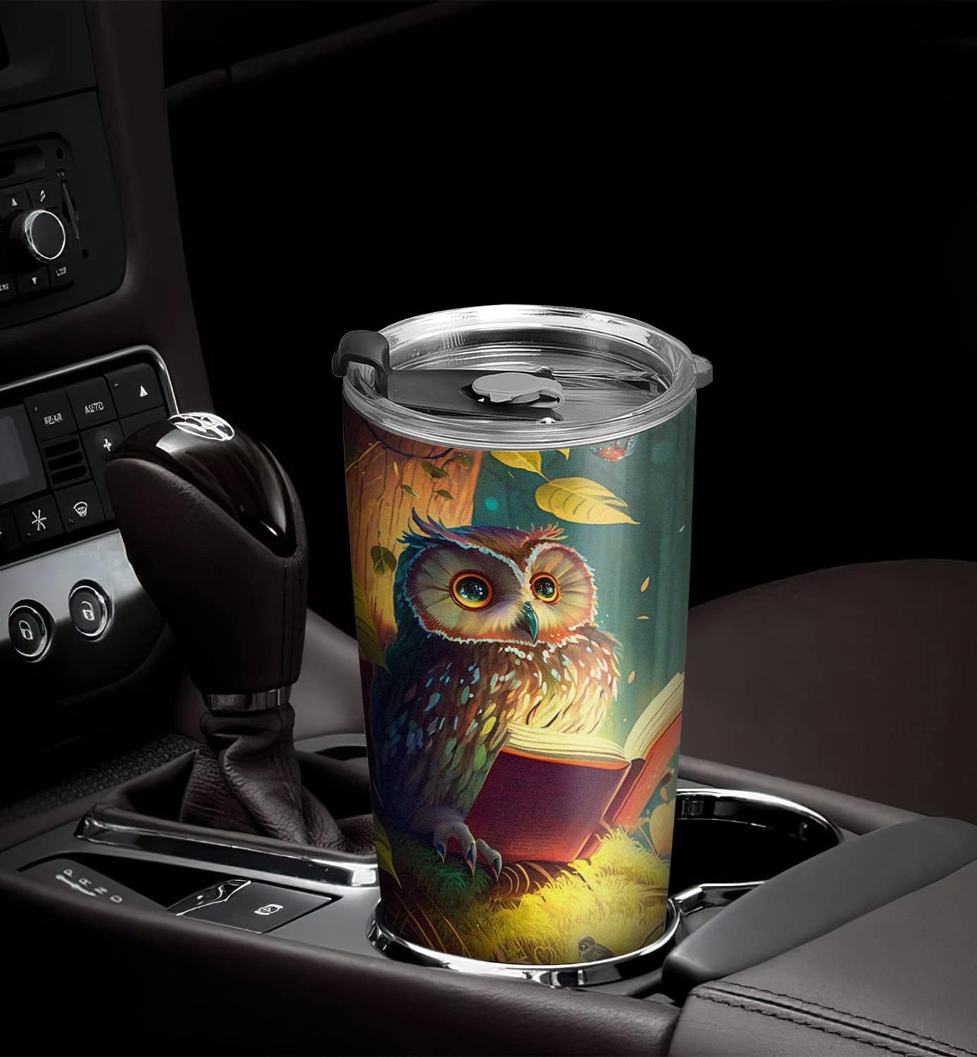 20oz Cute Books Owl Tumbler, Gifts for Owl Lovers, Librarian, Reading Gifts, Café Tumbler for Women, Stainless Steel Double Wall Vacuum Insulated Coffee Mug, Travel Cup with Lid