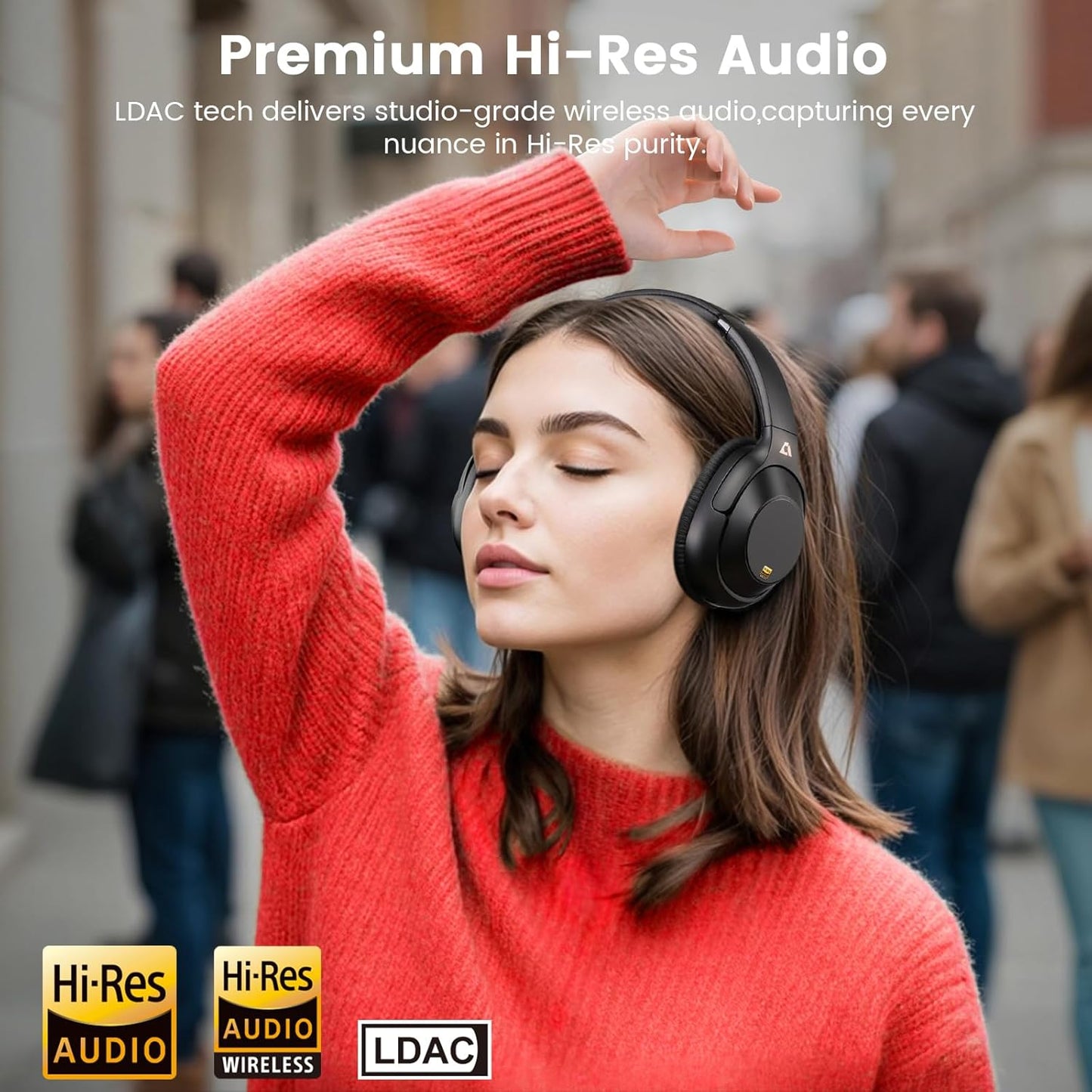 Riibox Y7Pro Hybrid Active Noise Cancelling Headphones, LDAC Hi-Res Audio, 100H Playtime, Bluetooth 6.0, Customize EQ via App, Comfort Fit Wireless Over-Ear Headphones for Home Office Travel