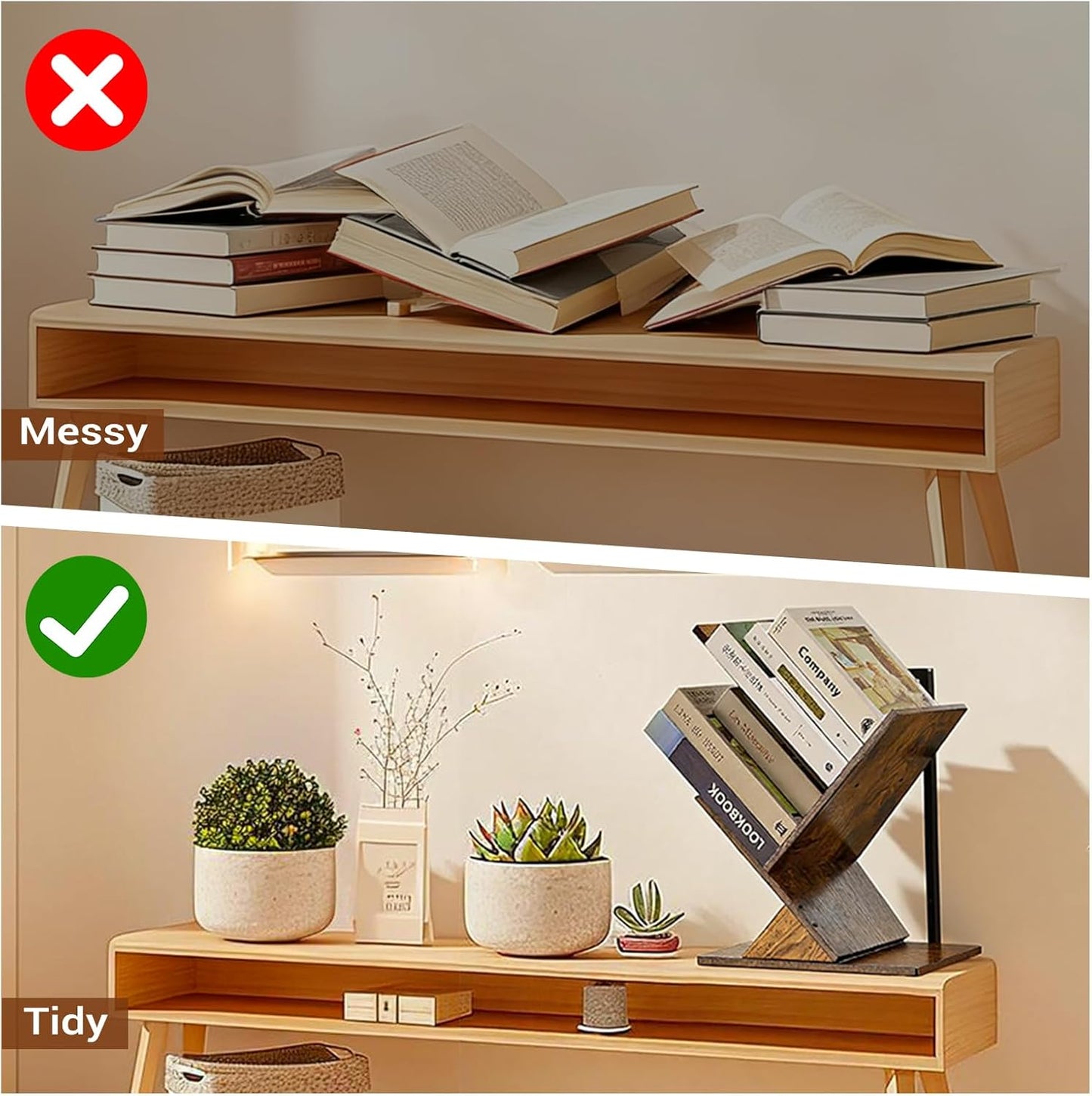 3-Tier Tree Book Shelves for Wall, Small Wall Mounted Shelves, Unique Hanging Bookshelf Storage Rack, Floating Bookshelves Organizer for Living Room, Office, Rustic Brown & Black