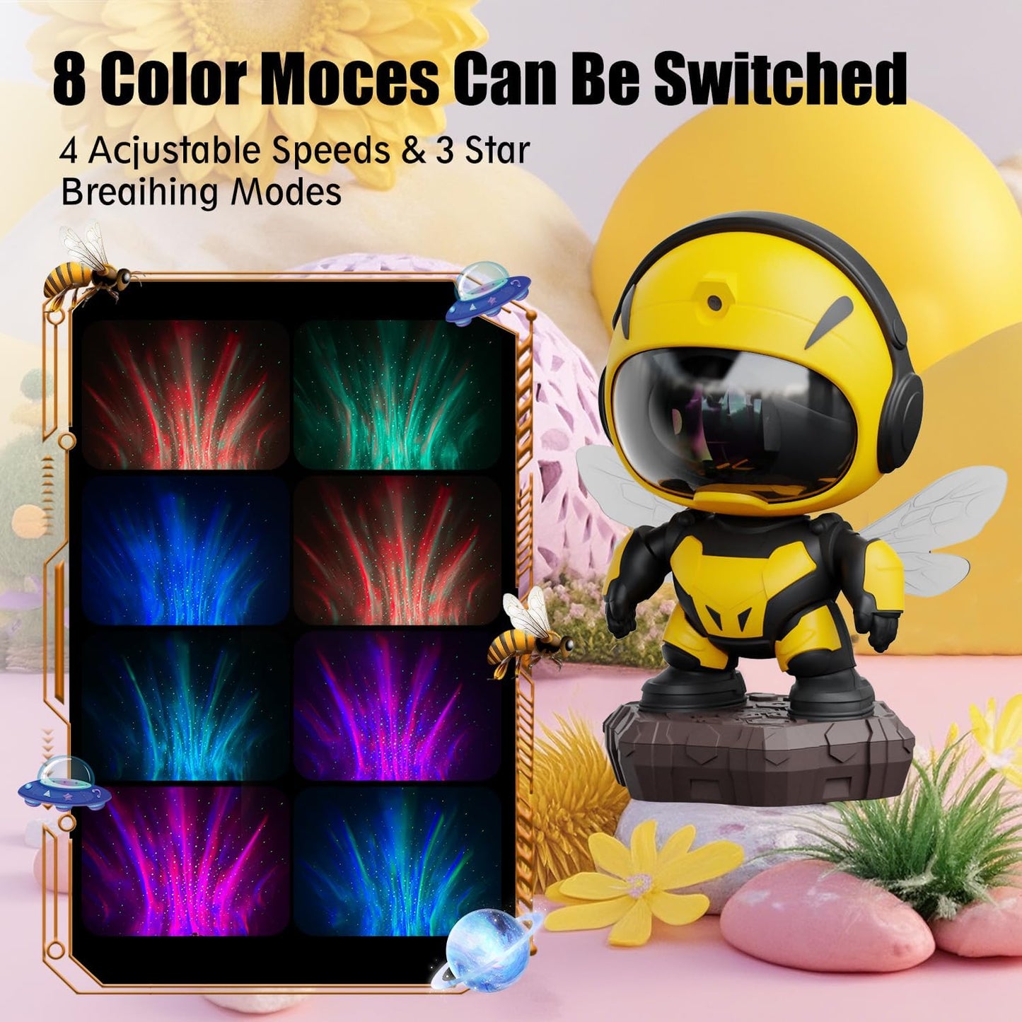 Bee Astronaut Galaxy Projector,Star Projector Galaxy Night Light,Starry Nebula Ceiling LED Lamp with Timer and Remote,Kids Room Decor Aesthetic,for Christmas