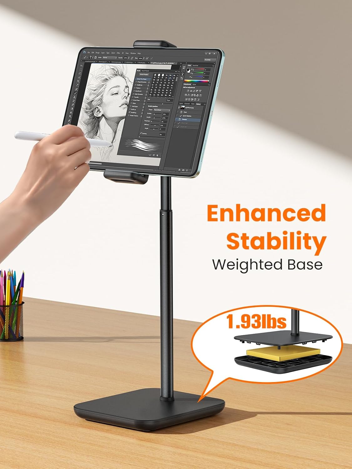 tounee Tablet Holder Stand, Portable Monitor Stand- 4.4lb (2kg) Holding Strength, Height Adjustable Up to 18.11" Compatible withs iPad, Kindle, Portable Monitor, All 4.7"-16" Devices - Black