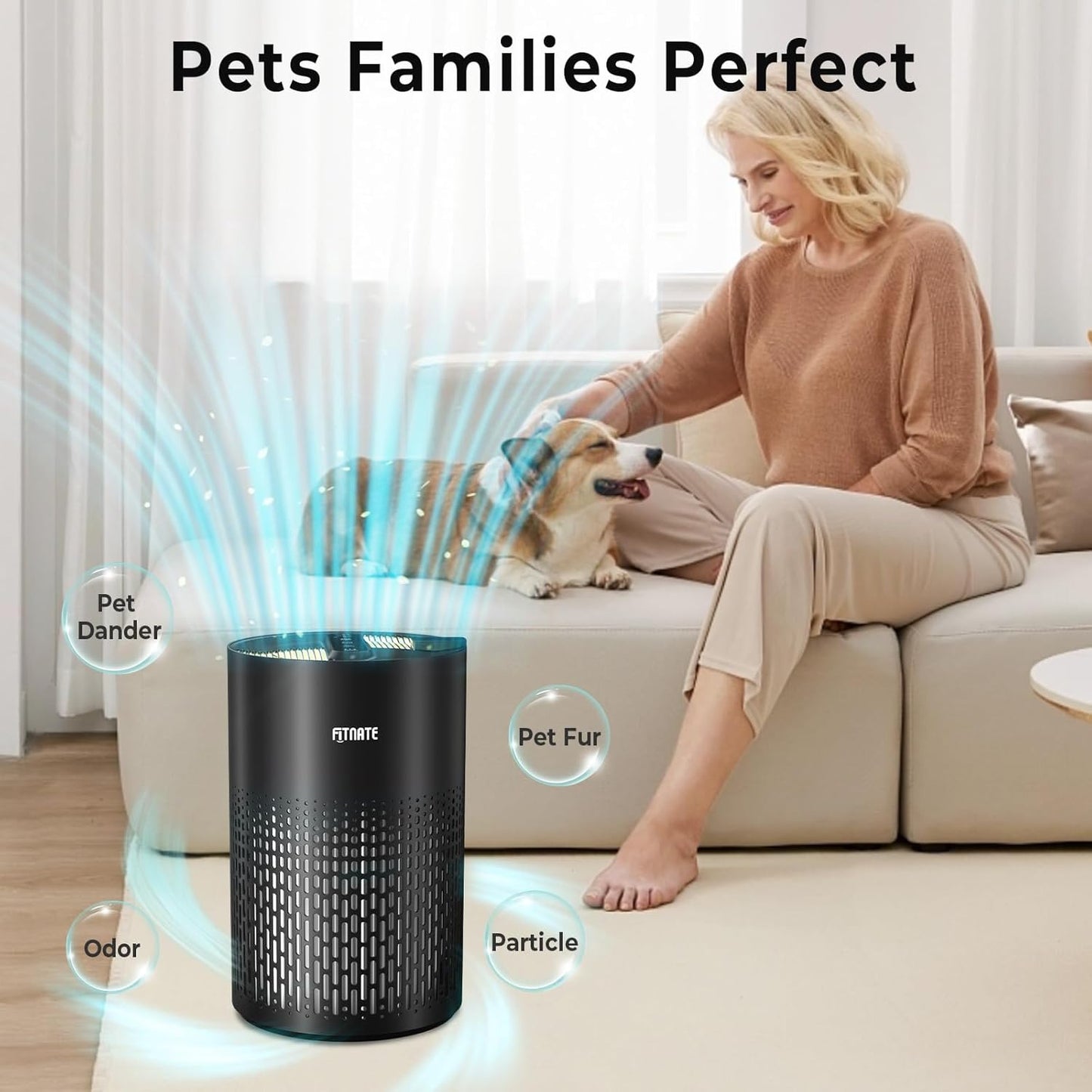 FITNATE Air Purifiers for Home Large Room Up to 1076 Ft² with Aromatherapy, H13 True HEPA Air Purifier for Pets, Quiet Air Cleaner for Dust Pollen Pet Dander Odor, with Night Light,Timer, Black
