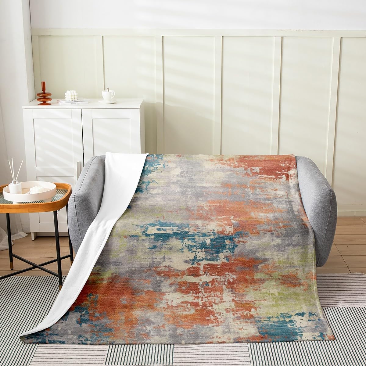 Erosebridal Orange and Blue Watercolor Throw Blanket,Modern Abstract Fleece Blanket for Sofa Couch,Ombre Gradient Tie Dye Sherpa Blanket,Grunge Aesthetic Warm Bed Blanket (Orange Blue,Throw 50x60)