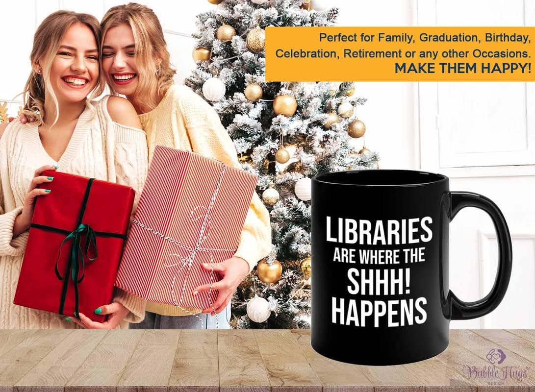 Book Lover Coffee Mug 11oz Black - shhhh! happens - Birthday Gifts for Readers Gifts for Book Lovers Girls Book Club