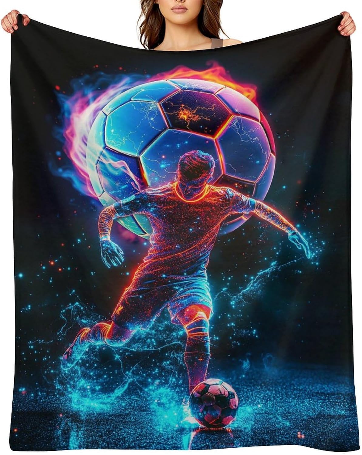 Soccer Throw Blanket - Soft Flannel Blankets for Teens Adults Women Men Sports Loves - Warm Soccer Player Blankets for All Season Lap, Chair, Sofa - 60"x50"