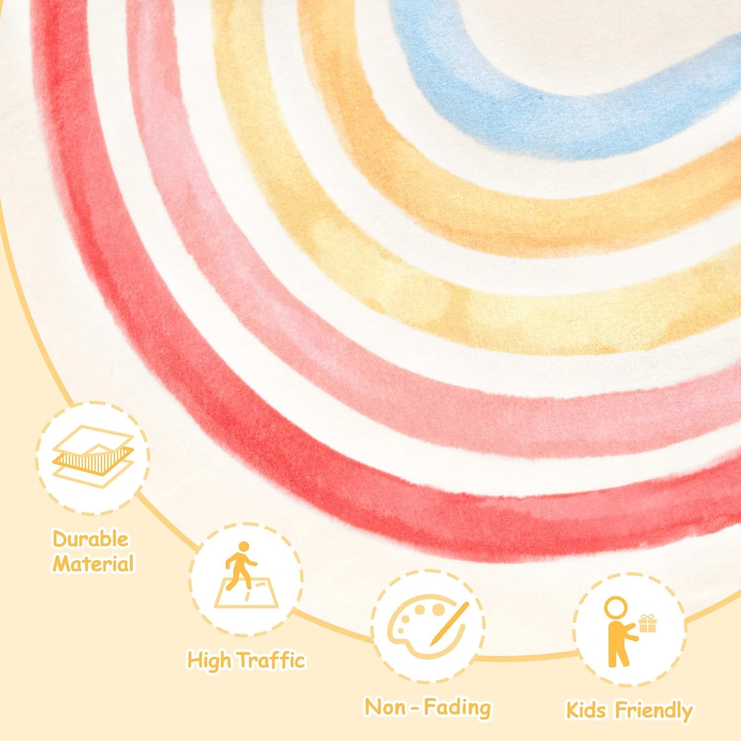 Nursery Rug Round Rainbow Classroom Rug Elementary, Non-Slip Rainbow Rug for Girls Room, Extra Large Learning Carpet for Kids Playroom, Circle Play Mat for Toddlers