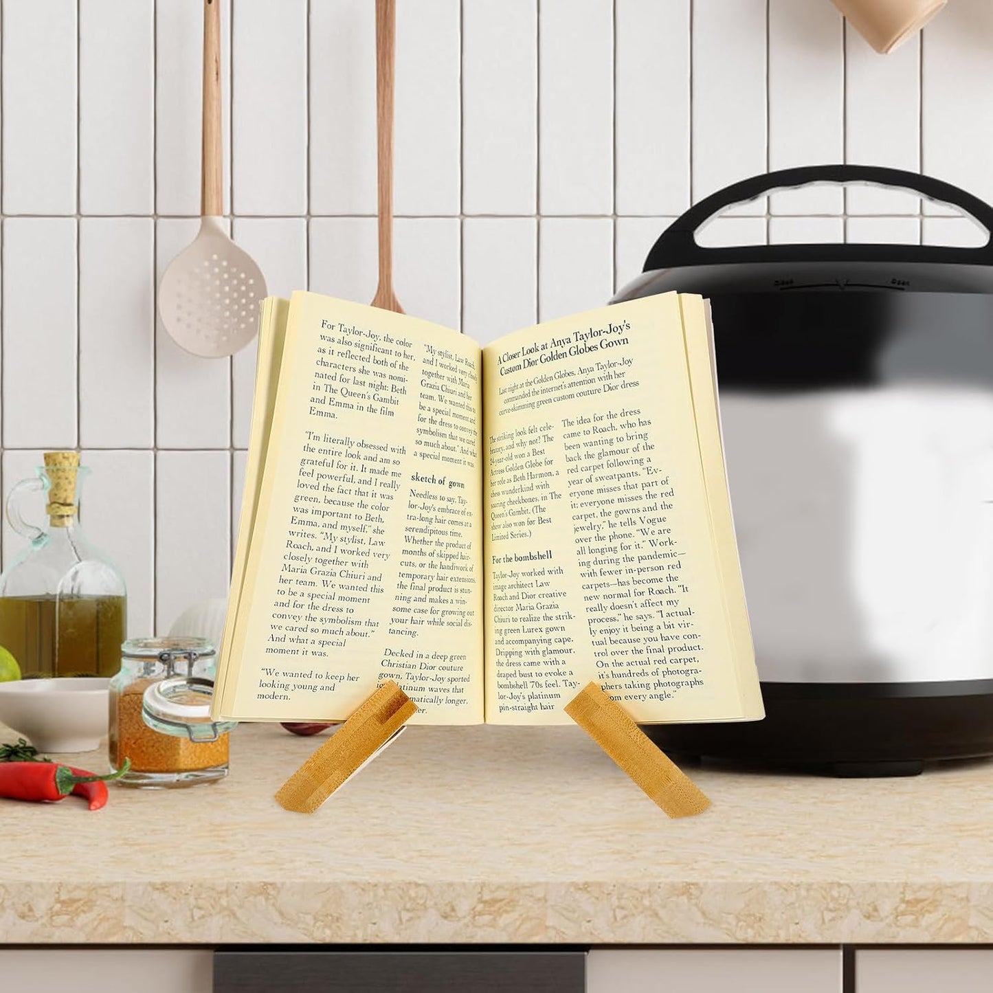 Wooden Cookbook Stand and Portable Desktop Reading Rack for Kitchen Countertop Cooking Use