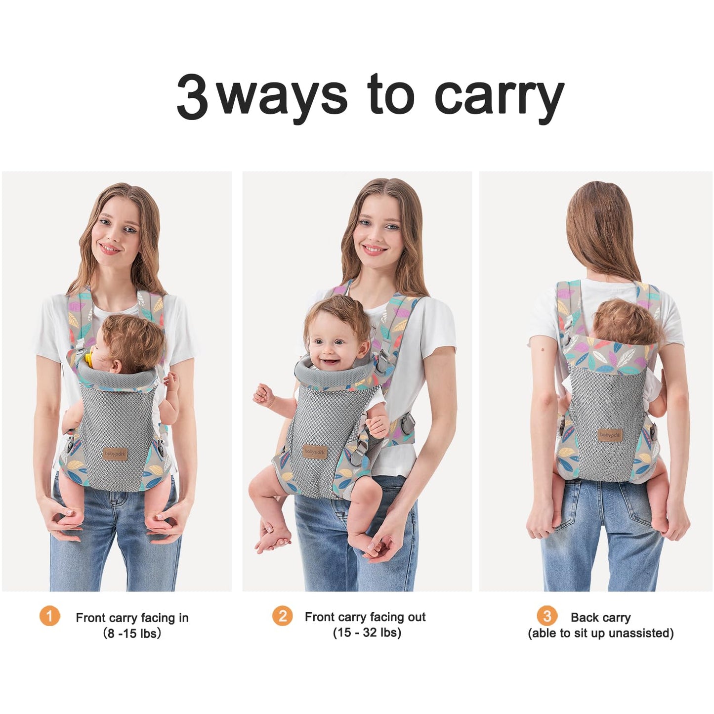 3-in-1 Baby Carrier Newborn to Toddler - Ergonomic(7.5-45lbs),Cozy Baby Carrier，Enhanced Lumbar Support，Easily AdjustableLightweight & Breathable Child Carrier (Leaf)
