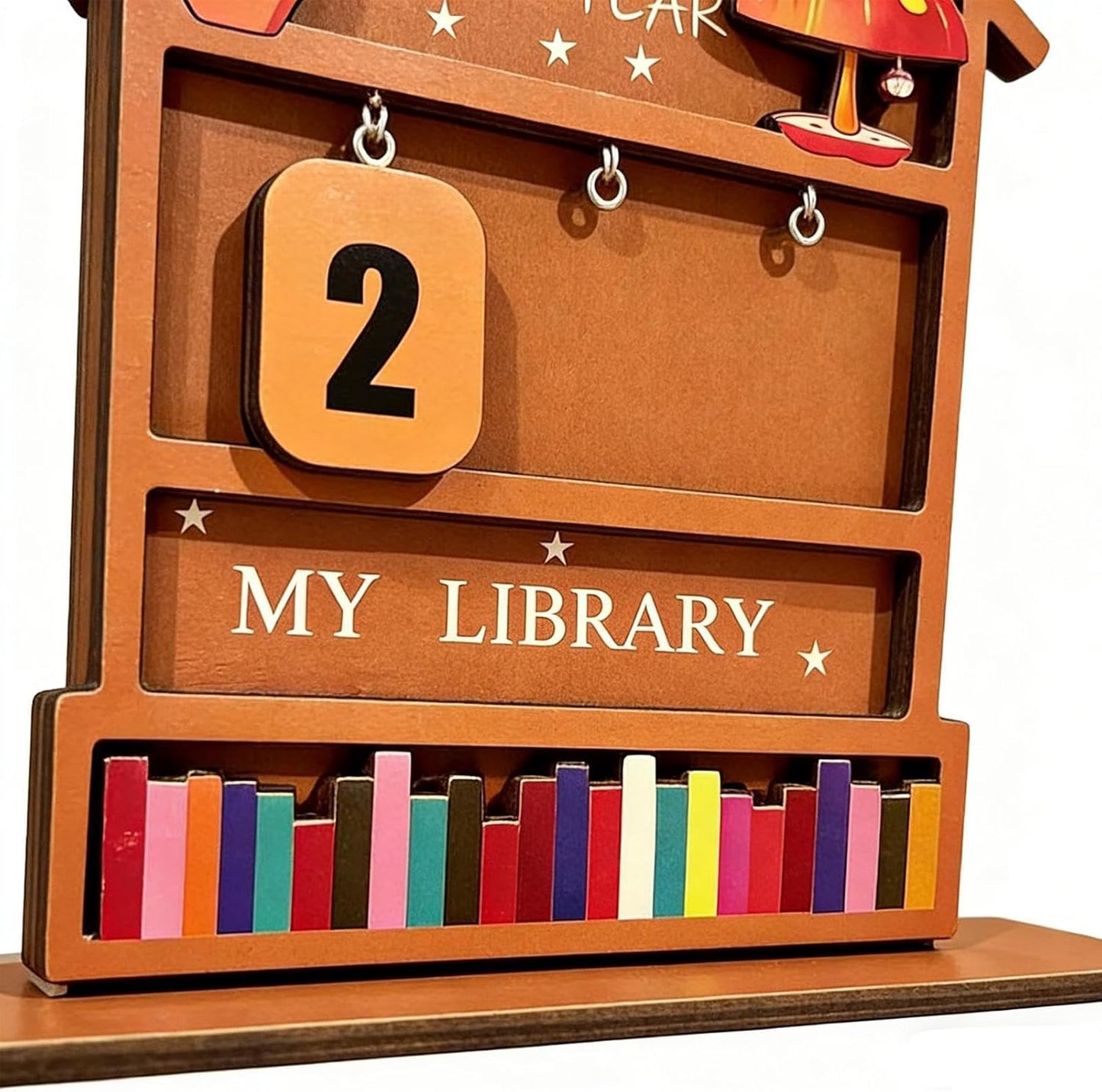 Wooden Book Counter, Rustic Reading Display, Counter Sign with Tracker, Wood Table Sign with Stand, Reading Accessory with Charm, Bookish Gift for Reader Teacher Student Home 7.87x5.91x0.39 Inches