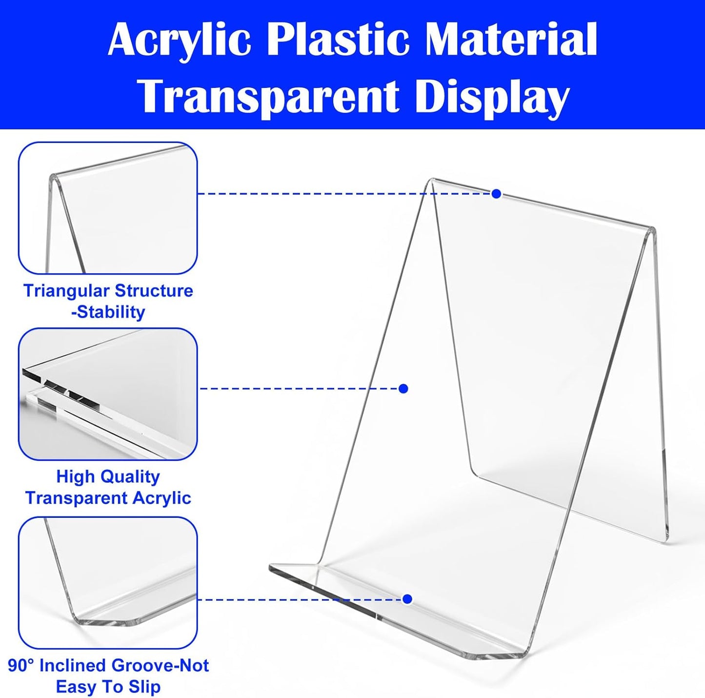 15 Pack 4x5 Inch Acrylic Book Stand Clear Display Easel Holder for Books, Tablets, Pictures, CDs, Artworks, Albums, Magazines, Postcards