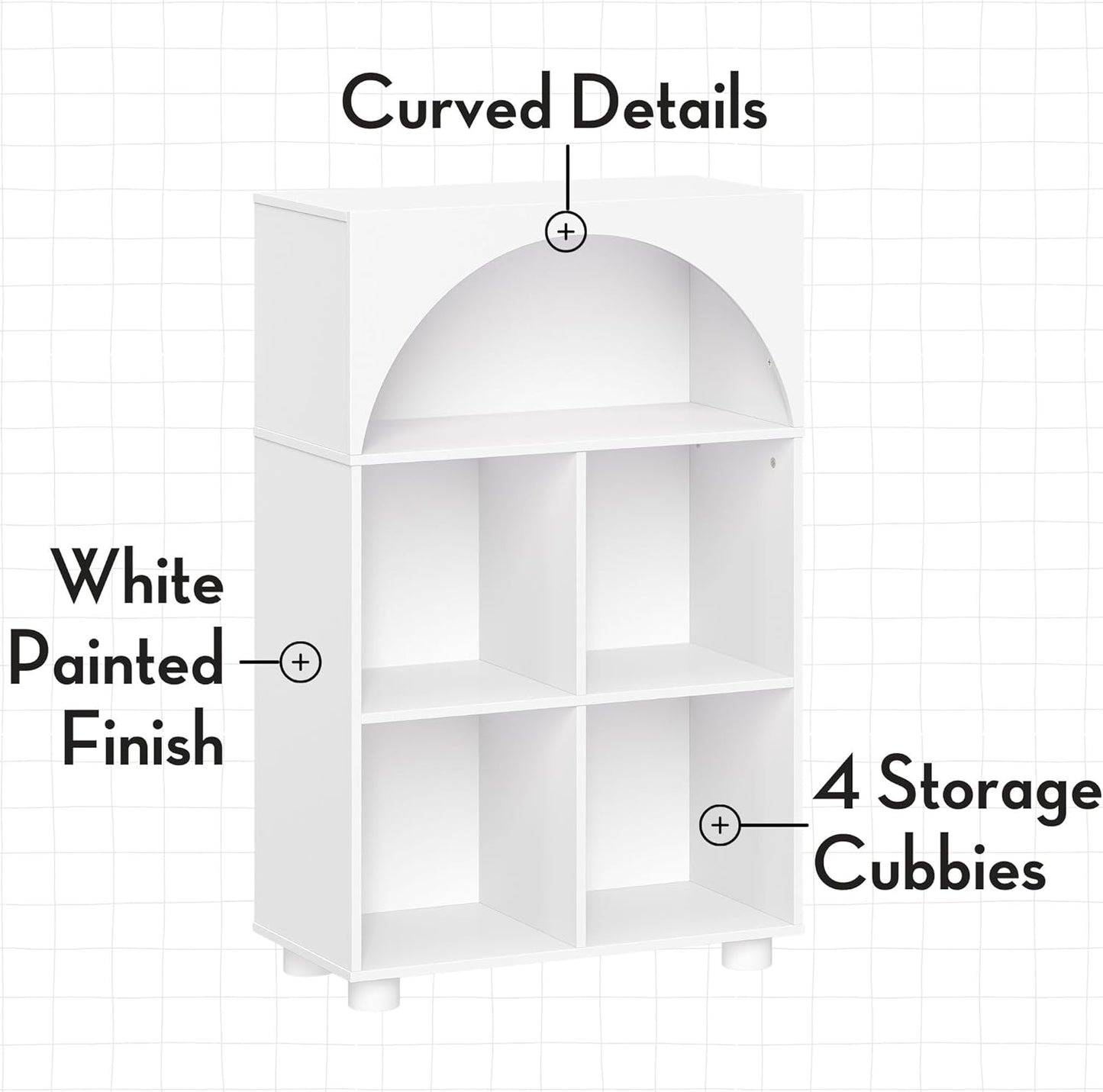 RiverRidge Kids Curve Appeal Bookcase with 4 Storage Cubbies - Modern Arched Design Toy Storage Organizer for Books & Playroom