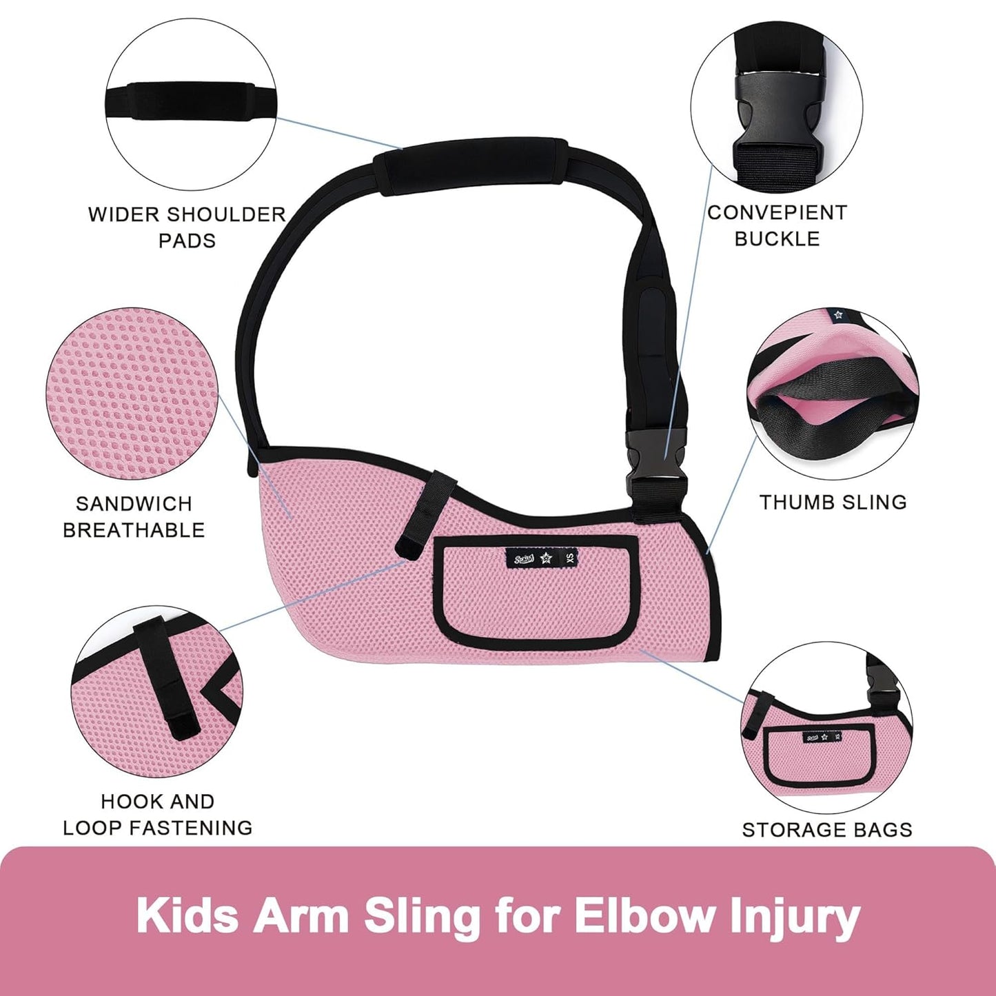 SPRING SEAON Kids Arm Sling Shoulder Immobilizer for Arm,Wrist,Elbow Injury Lightweight Breathable Sling with Adjustable Shoulder Strap Mesh Arm Support Brace for Children,Boys,Girls