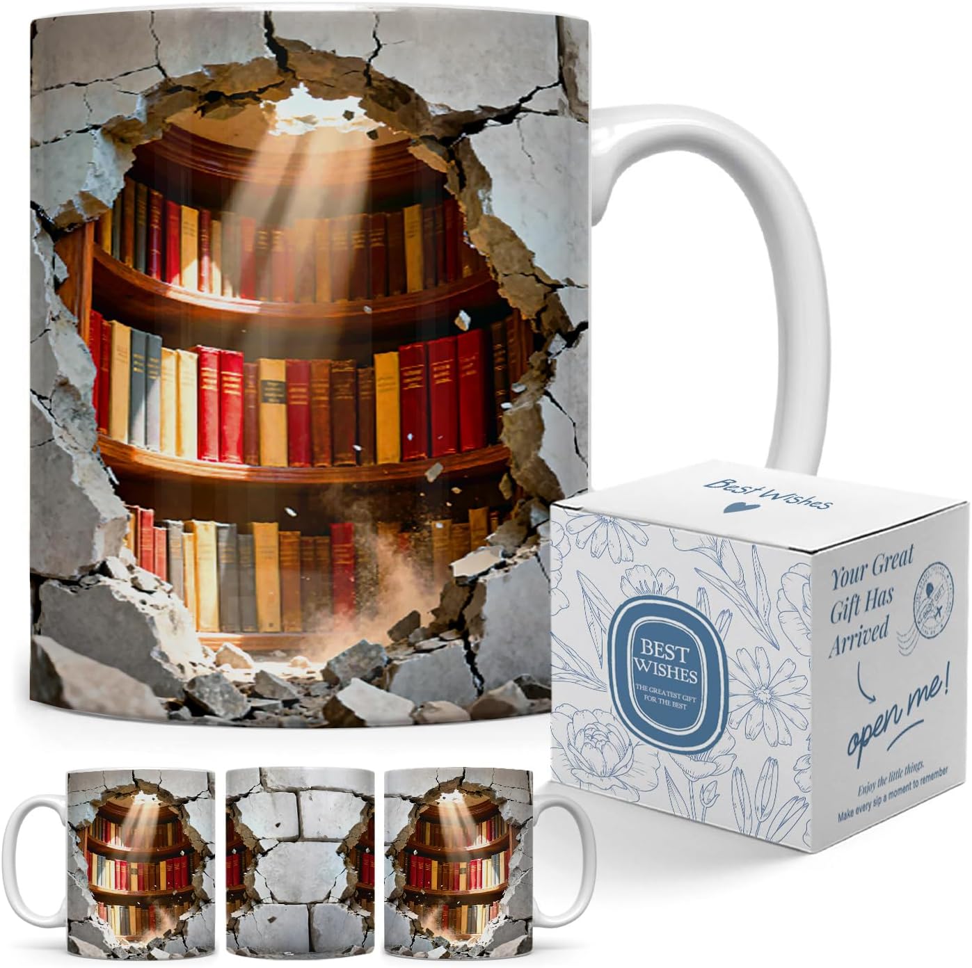 Library Bookshelf Mug Gifts for Book Lovers Friends Women Writer, Creative Book Club Ceramic Coffee Mug 11oz for Readers Librarian Bookish, Novelty Gifts for Birthday Christmas