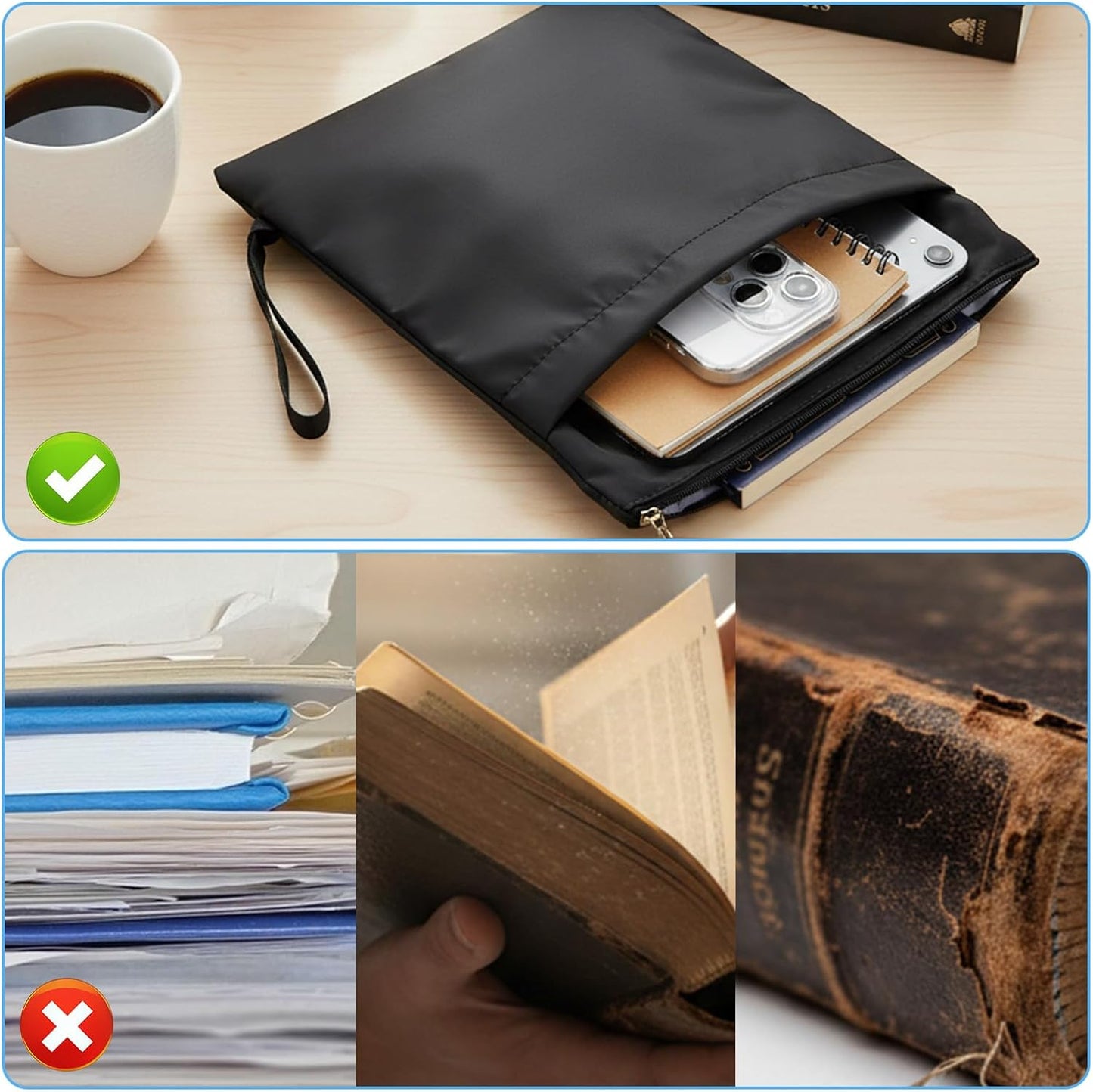 Book Sleeves with Zipper,Book Pouch Travel Books Cover Case for Paperbacks & Hardcover Books Lovers Mother's Day Gifts (Black,1 PCS)