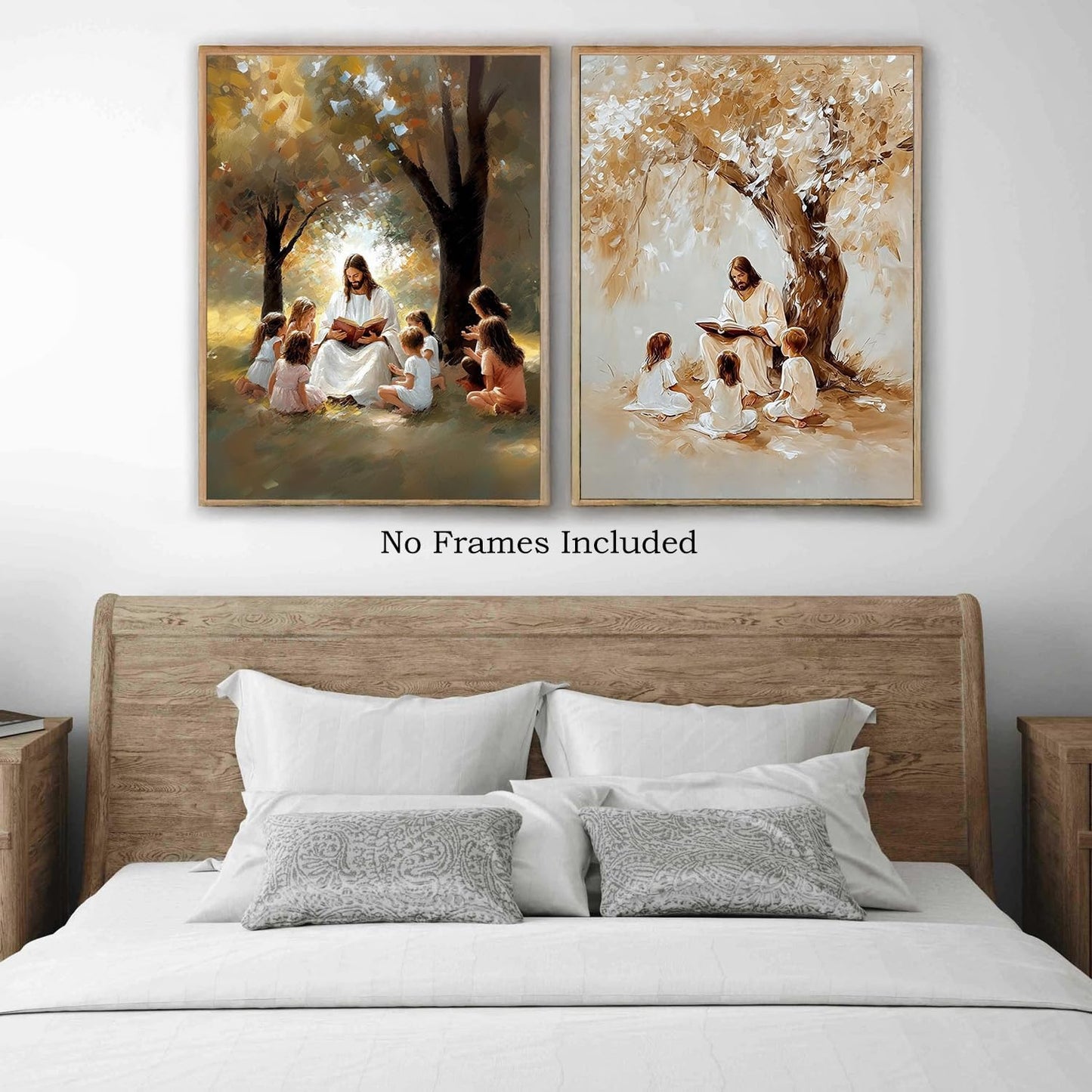 bitCNY Christian Nursery Wall Art Set of 2 – 12x16 Inch Jesus Reading with Children Under Tree, Inspirational Faith Prints 478