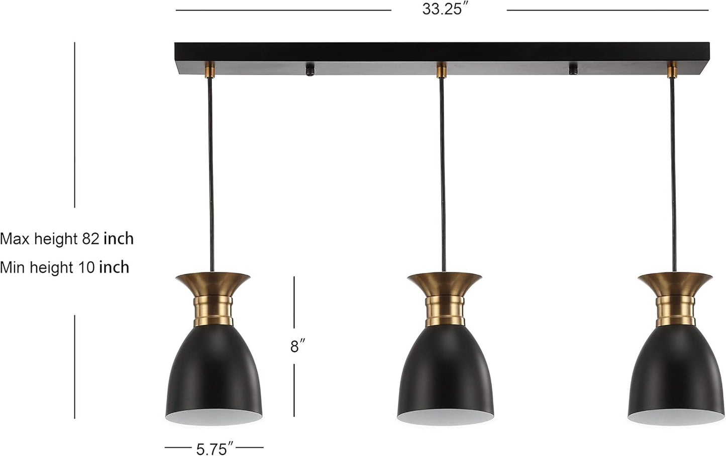 JONATHAN Y 33.25" Black/Brass Gold Modern Metal LED Pendant Light Fixture, Adjustable Hanging Ceiling Lamp for Kitchen Island Bedside, Metal Black Shade, LED Bulb Included (JYL6138A)